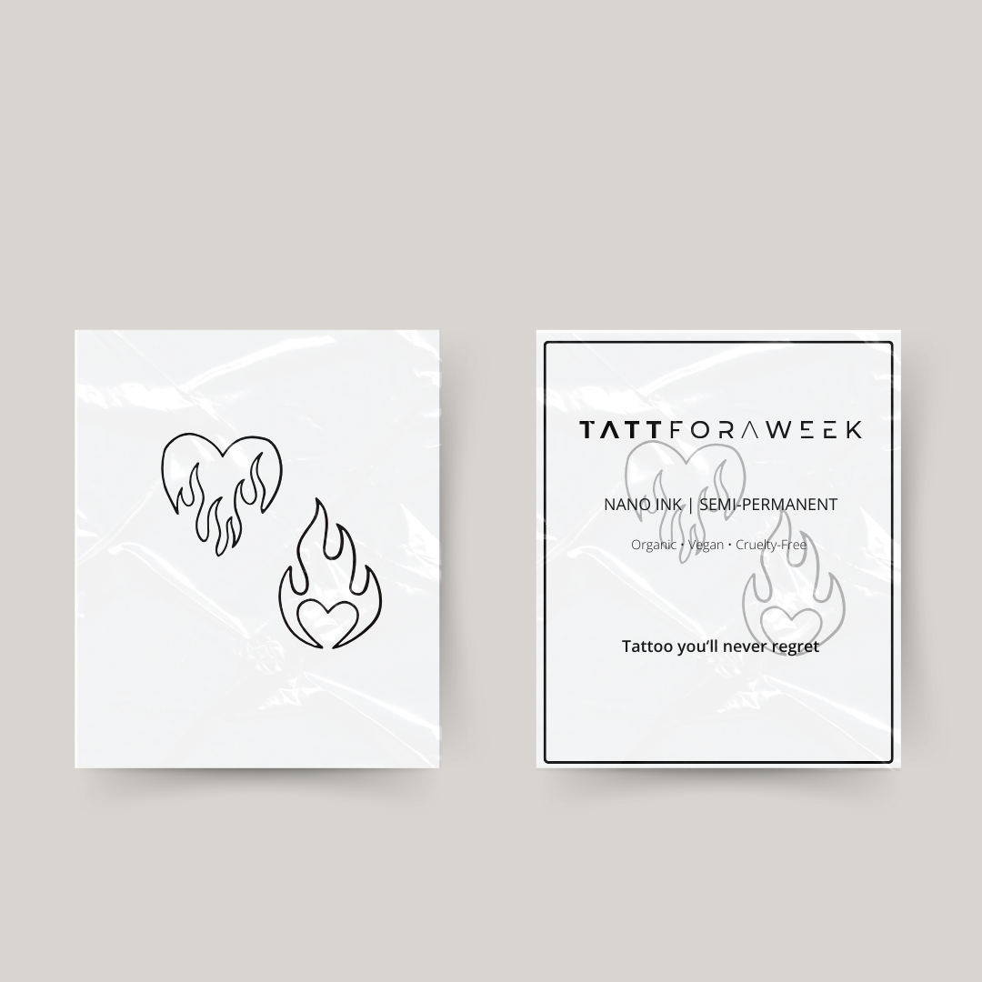 Midlertidig matchende tatovering med flammende hjerter