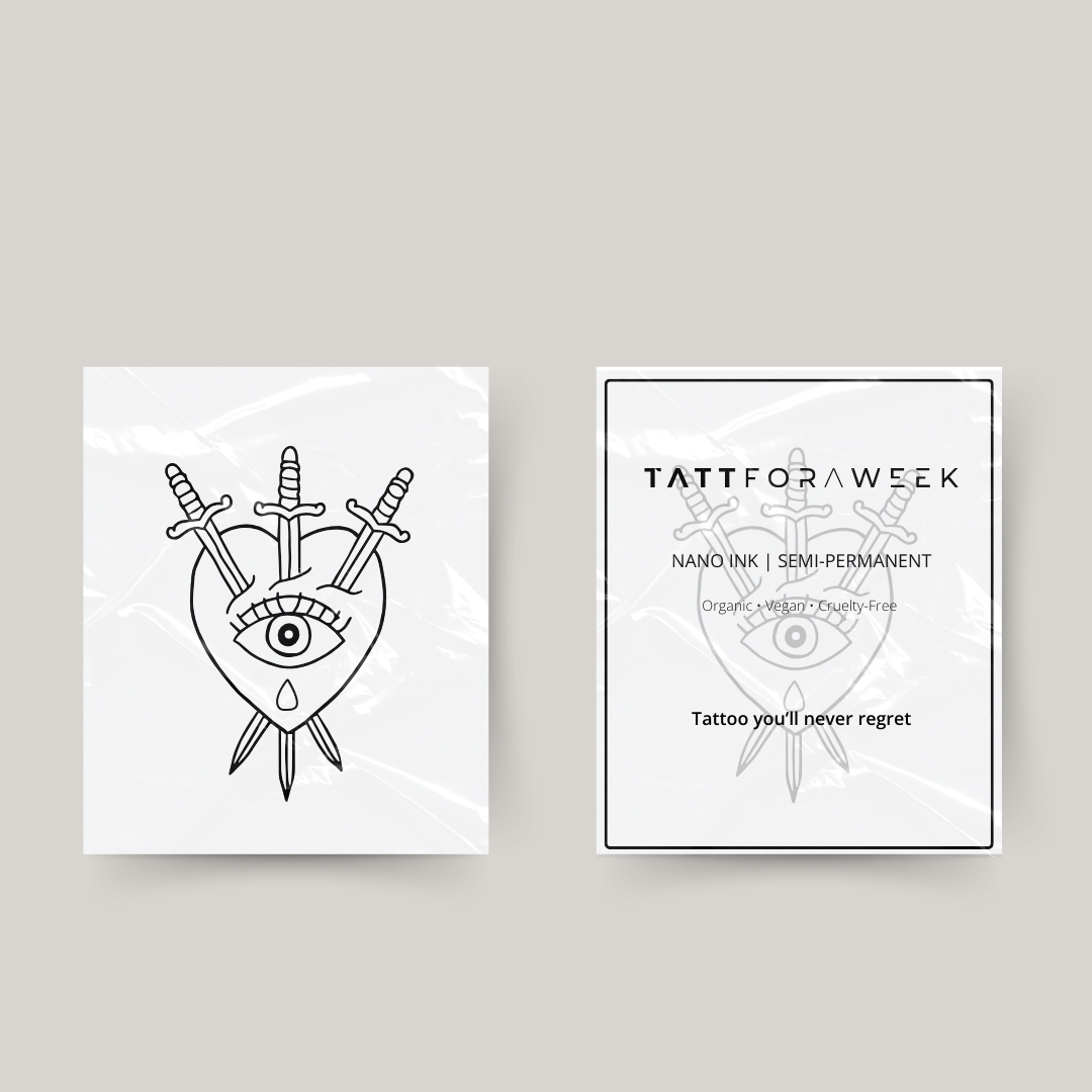 Midlertidig tatovering hjerte med øje og sværd