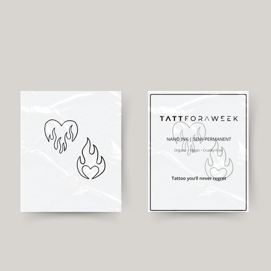 Midlertidig matchende tatovering med flammende hjerter