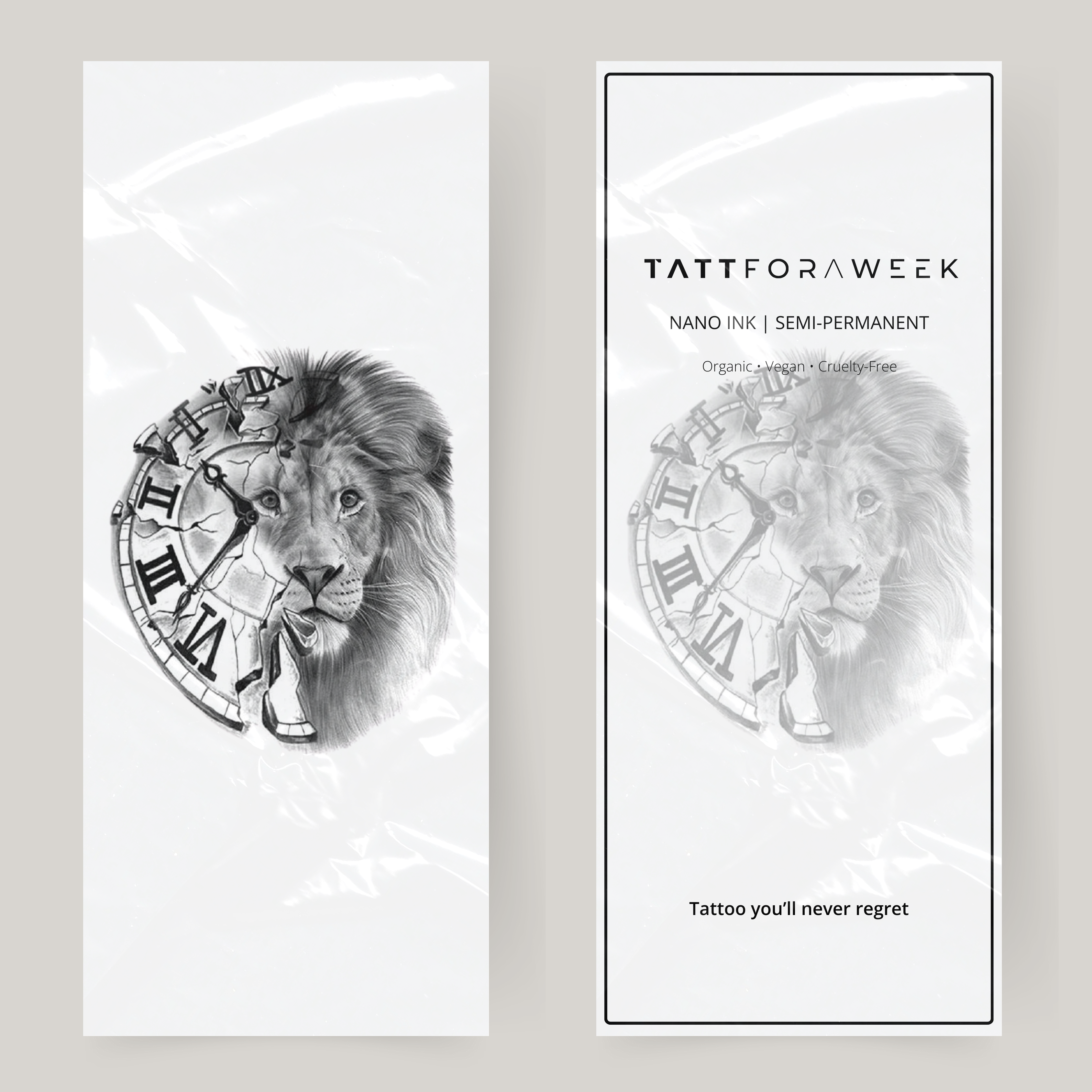 Stort falsk tatoveringsur & løve