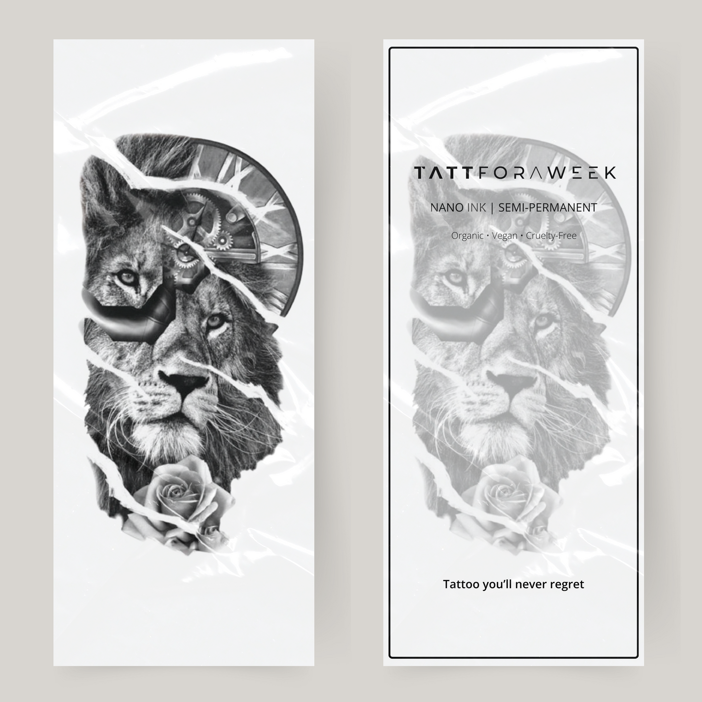 Stor falsk tatoveringsløve & ur