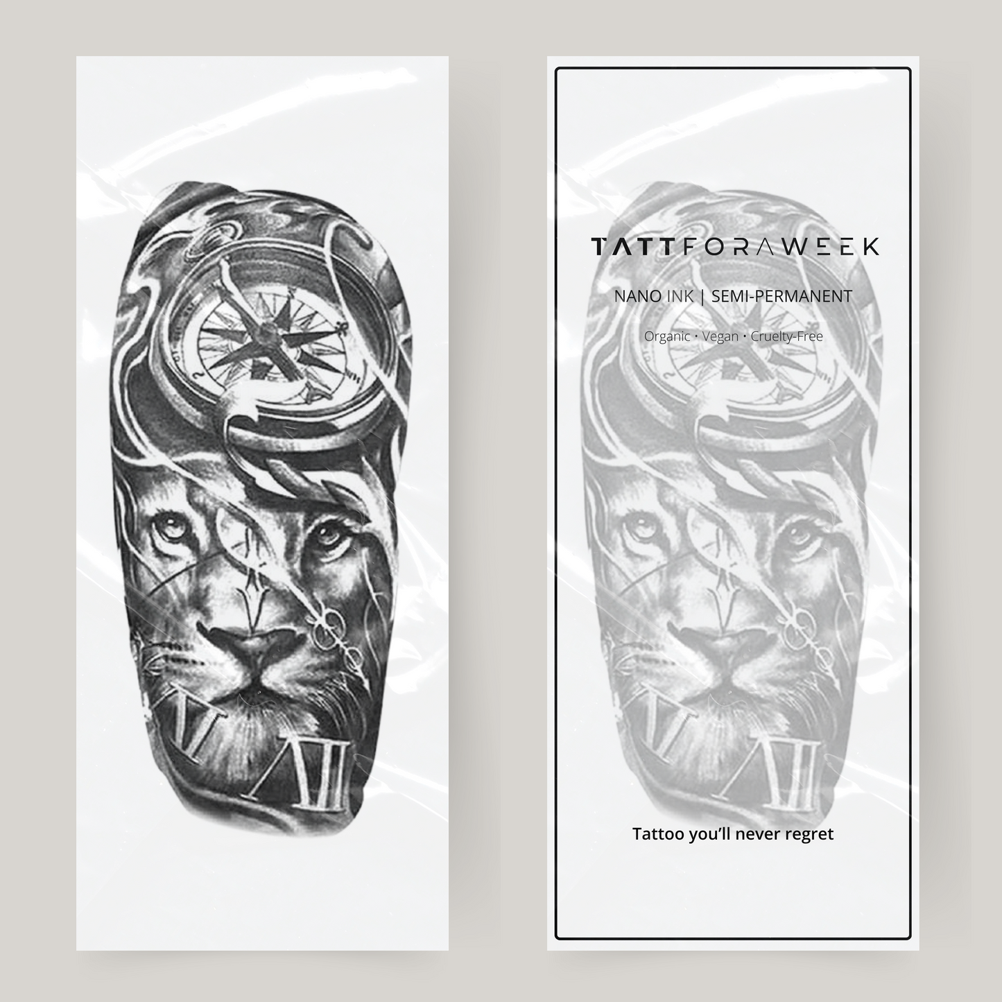 Falsk tatoveringsærmet løve og ur